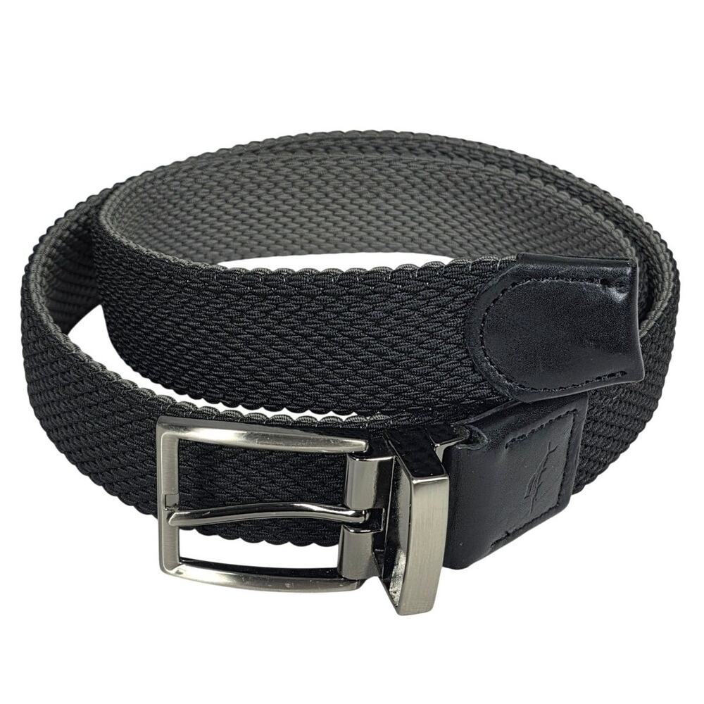 TOMMY BAHAMA MEN’S REVERSIBLE STRETCH WEB BELT – BLACK/GRAY – S/M – 42" LENGTH